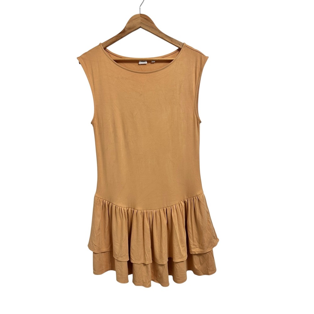 Wilfred Aritzia GoodLux Bloomsbury Dress size L mini ruffle tiered orange